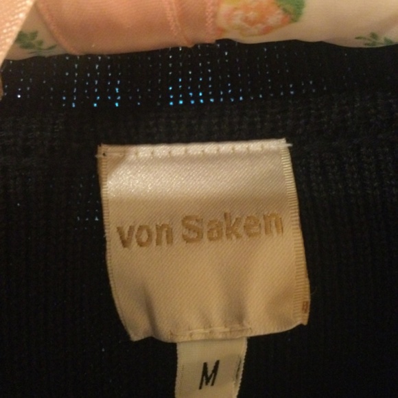 Black Knit Sweater With Bling Buttons and Silver Tips on collar by Von Saken - Picture 3 of 11